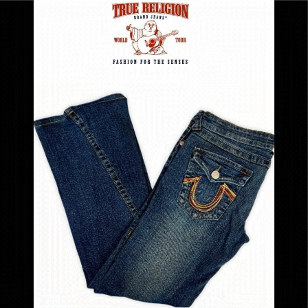 True Religion Medium Wash Julie Trouser/Wide Leg